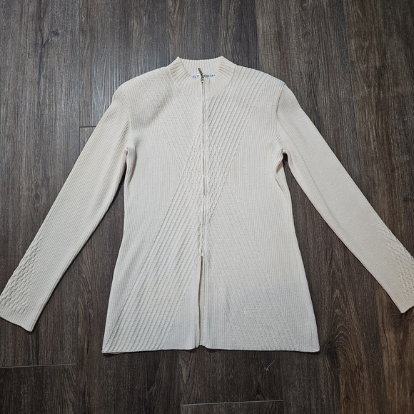 St John Collection Womens Santana Knit Zipper Cardigan, Ivory Sz 6,Old Money - Picture 7 of 12